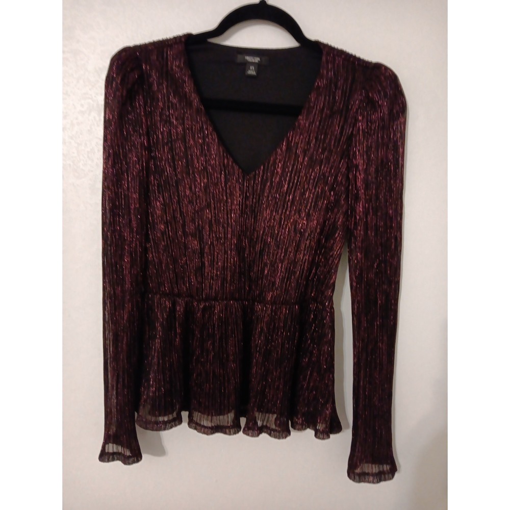 Simply Vera Vera Wang Women's Sparkly Metallic Blouse Sz XS Black/Wine Color